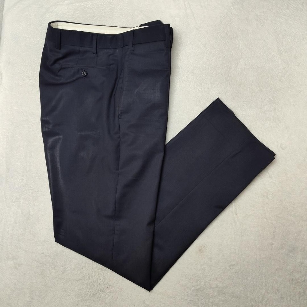 Zanella Pants Mens 33x33 Blue Wool Devon Dress Slacks Suit Trousers Flat Italy